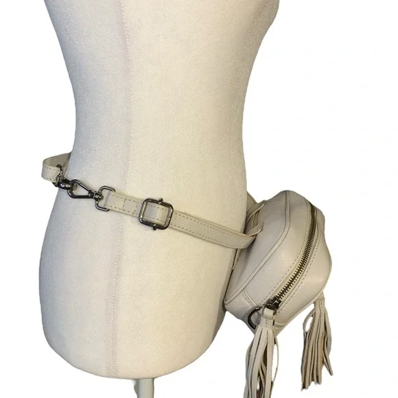 Hadaki Leather Crossbody Bag White Tassel Zip Adjustable Purse Strap Fanny Pack - Picture 12 of 15